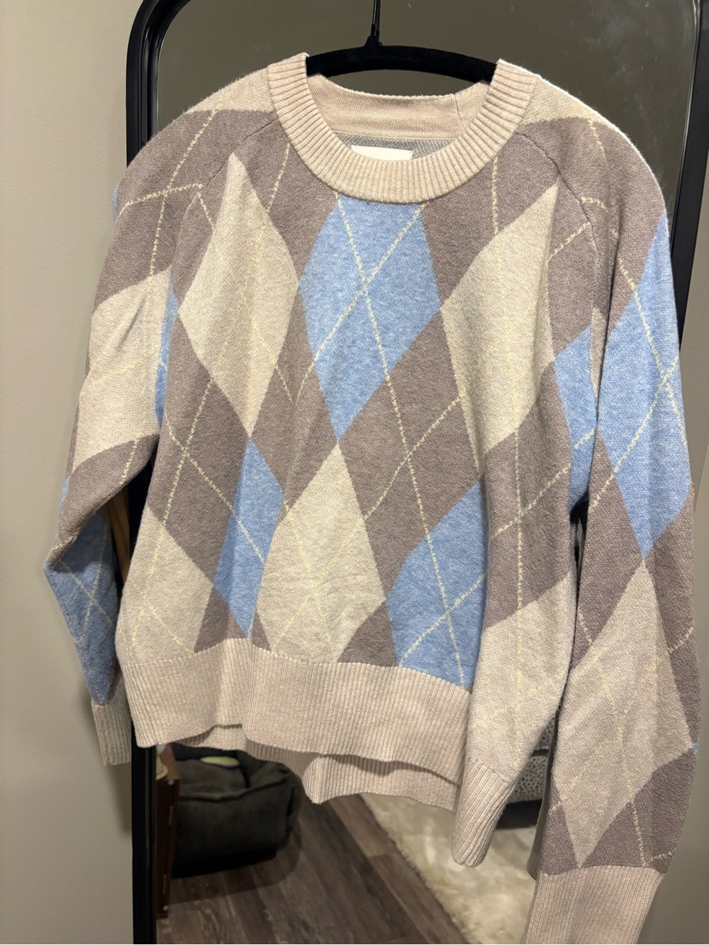 Abercrombie & Fitch Argyle Crewneck Sweater in Beige, Light Blue, Taupe